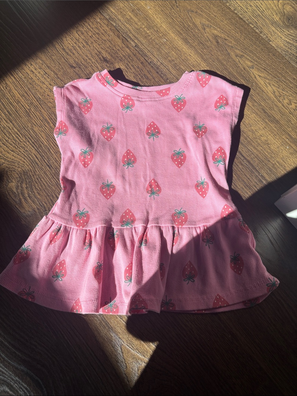 Kids Pink Strawberry Print Peplum Top